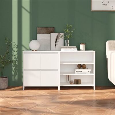 vidaXL 2 pièces Buffet en Bois Plywood Blanc - Buffet - Publicité vidaXL 2 pièces Buffet en Bois Plywood Blanc - Buffet - Publicité