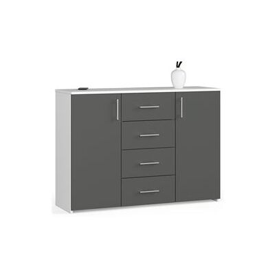 Commode Akord K45 Gris - Moderne 110cm, 2 portes, 4 tiroirs - Publicité Commode Akord K45 Gris - Moderne 110cm, 2 portes, 4 tiroirs - Publicité