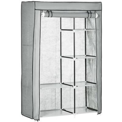 Non communiqué Armoire penderie multi-rangement - 6 étagères, 1 barre - dim. 103L x 43l x 162,5H cm - acier noir non tissé gris clair Gris - Publicité Non communiqué Armoire penderie multi-rangement - 6 étagères, 1 barre - dim. 103L x 43l x 162,5H cm - acier noir non tissé gris clair Gris - Publicité