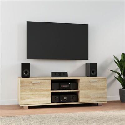 Meuble TV Chêne Sonoma - Rangement multimédia 120x40.5x35 cm - Publicité Meuble TV Chêne Sonoma - Rangement multimédia 120x40.5x35 cm - Publicité