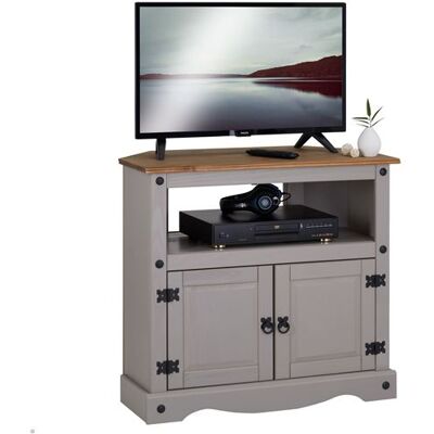 Idimex Meuble TV RAMON avec 2 portes, style mexicain en pin massif gris et brun Gris/Naturel - Publicité Idimex Meuble TV RAMON avec 2 portes, style mexicain en pin massif gris et brun Gris/Naturel - Publicité