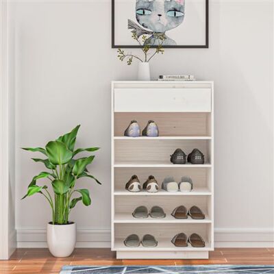 vidaXL Étagère à Chaussures en Pin Blanc - 60x34x105 cm Rangement à Chaussures - Publicité vidaXL Étagère à Chaussures en Pin Blanc - 60x34x105 cm Rangement à Chaussures - Publicité
