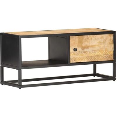 Non communiqué Meuble TV avec porte sculptée 90x30x40 cm Bois de manguier brut Naturel bois de manguier brut et fer noir enduit - Publicité Non communiqué Meuble TV avec porte sculptée 90x30x40 cm Bois de manguier brut Naturel bois de manguier brut et fer noir enduit - Publicité