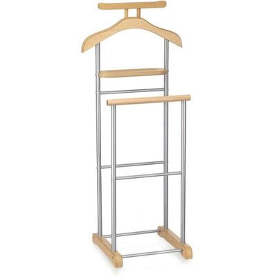 Idimex Valet de chambre MEDINA chevalet de nuit double portant pour vêtements, en MDF couleur hêtre et métal laqué argenté Couleur hêtre - Publicité Idimex Valet de chambre MEDINA chevalet de nuit double portant pour vêtements, en MDF couleur hêtre et métal laqué argenté Couleur hêtre - Publicité