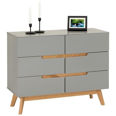Idimex - Tibor - Pin gris - 6 tiroirs - Chest of drawers - Publicité Idimex - Tibor - Pin gris - 6 tiroirs - Chest of drawers - Publicité