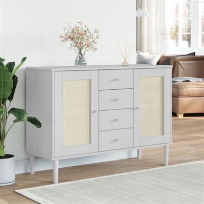 Non communiqué Buffet SENJA aspect rotin blanc 112x40x80cm bois massif de pin Blanc - Publicité Non communiqué Buffet SENJA aspect rotin blanc 112x40x80cm bois massif de pin Blanc - Publicité