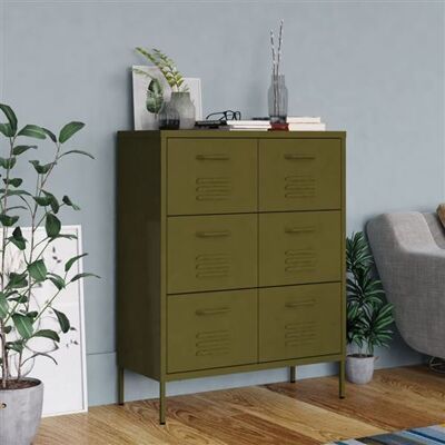 vidaXL Armoire à tiroirs en acier Vert Olive 80x35x101.5 cm - Rangement - Publicité vidaXL Armoire à tiroirs en acier Vert Olive 80x35x101.5 cm - Rangement - Publicité