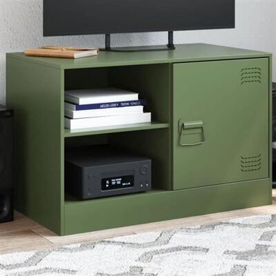 Non communiqué vidaXL Meuble TV vert olive 67x39x44 cm acier 841699 Vert - Publicité Non communiqué vidaXL Meuble TV vert olive 67x39x44 cm acier 841699 Vert - Publicité