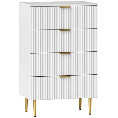 Non communiqué Commode 4 tiroirs design effet cannelé piètement poignées métal doré blanc Blanc - Publicité Non communiqué Commode 4 tiroirs design effet cannelé piètement poignées métal doré blanc Blanc - Publicité