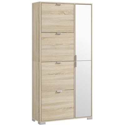 Non communiqué Meuble à chaussures - 4 portes abattantes, 2 portes miroirs, étagères réglables - aspect bois naturel Beige - Publicité Non communiqué Meuble à chaussures - 4 portes abattantes, 2 portes miroirs, étagères réglables - aspect bois naturel Beige - Publicité