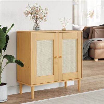 Non communiqué Buffet SENJA aspect rotin marron 80x35x80 cm bois massif de pin Marron - Publicité Non communiqué Buffet SENJA aspect rotin marron 80x35x80 cm bois massif de pin Marron - Publicité