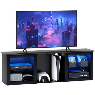 Non communiqué Meuble TV design LED - banc TV contemporain - 2 étagères verre, grande niche et plateau - dim. 160 x 35 x 35 cm - noir Noir - Publicité Non communiqué Meuble TV design LED - banc TV contemporain - 2 étagères verre, grande niche et plateau - dim. 160 x 35 x 35 cm - noir Noir - Publicité