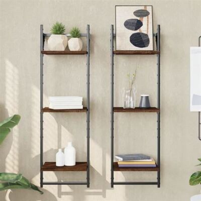 Non communiqué vidaXL Étagères murales à 3 niveaux avec barres 2 pcs chêne marron 836262 Marron - Publicité Non communiqué vidaXL Étagères murales à 3 niveaux avec barres 2 pcs chêne marron 836262 Marron - Publicité