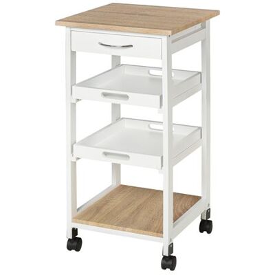 Non communiqué Chariot de service desserte de cuisine à roulettes 2 plateaux amovibles, tiroir, étagère MDF chêne clair bois pin blanc Blanc - Publicité Non communiqué Chariot de service desserte de cuisine à roulettes 2 plateaux amovibles, tiroir, étagère MDF chêne clair bois pin blanc Blanc - Publicité