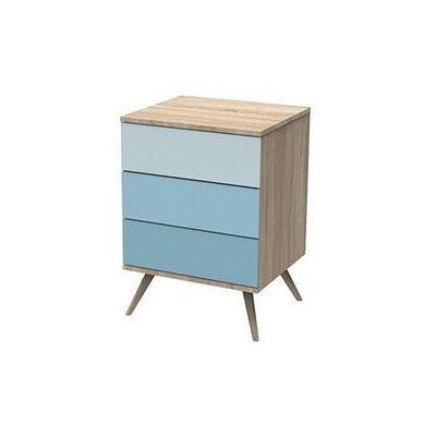 Non communiqué Petite commode 3 tiroirs seventies - bois et bleu - Publicité Non communiqué Petite commode 3 tiroirs seventies - bois et bleu - Publicité