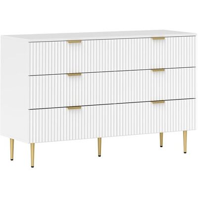 Non communiqué Commode 6 tiroirs design effet cannelé piètement poignées métal doré blanc Blanc - Publicité Non communiqué Commode 6 tiroirs design effet cannelé piètement poignées métal doré blanc Blanc - Publicité