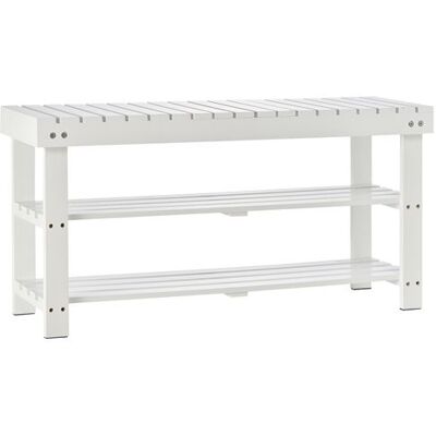 Non communiqué Banc à chaussures - 2 étagères, petit coffre de rangement - dim. 90 x 29 x 45 cm - MDF bois blanc Blanc - Publicité Non communiqué Banc à chaussures - 2 étagères, petit coffre de rangement - dim. 90 x 29 x 45 cm - MDF bois blanc Blanc - Publicité