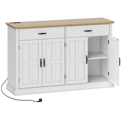 Non communiqué Buffet style rural chic - 4 portes 2 étagères 2 tiroirs - ports USB et multiprise intégrés - blanc effet bois chêne clair Blanc - Publicité Non communiqué Buffet style rural chic - 4 portes 2 étagères 2 tiroirs - ports USB et multiprise intégrés - blanc effet bois chêne clair Blanc - Publicité