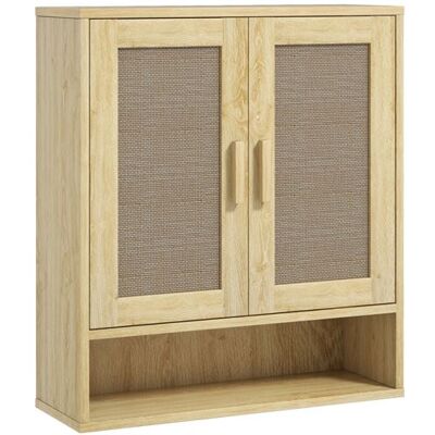 Non communiqué Armoire murale salle de bain WC style bohème - 2 portes, étagère, niche - effet rotin bois clair Beige - Publicité Non communiqué Armoire murale salle de bain WC style bohème - 2 portes, étagère, niche - effet rotin bois clair Beige - Publicité