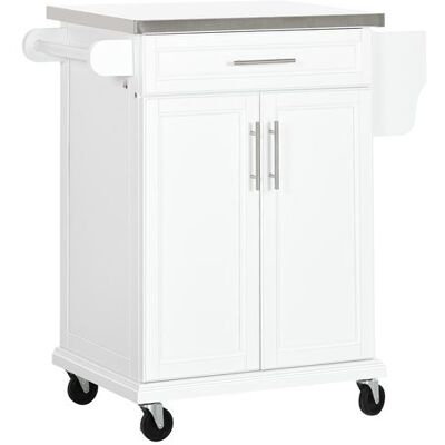 Non communiqué Chariot de service desserte de cuisine à roulettes îlot de cuisine - placard 2 portes, étagères, range couverts et condiments latéral - plateau acier inox. bois blanc Blanc - Publicité Non communiqué Chariot de service desserte de cuisine à roulettes îlot de cuisine - placard 2 portes, étagères, range couverts et condiments latéral - plateau acier inox. bois blanc Blanc - Publicité