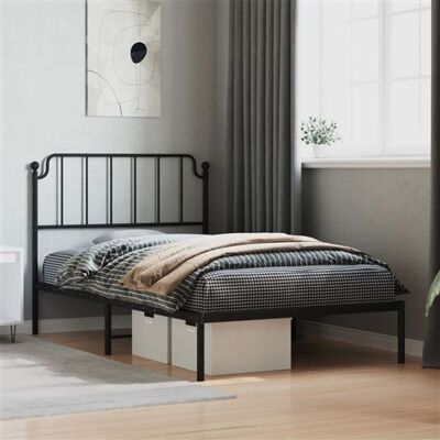 Cadre de lit en métal vidaXL - 107x203 cm, Noir, avec tête de lit - Publicité Cadre de lit en métal vidaXL - 107x203 cm, Noir, avec tête de lit - Publicité