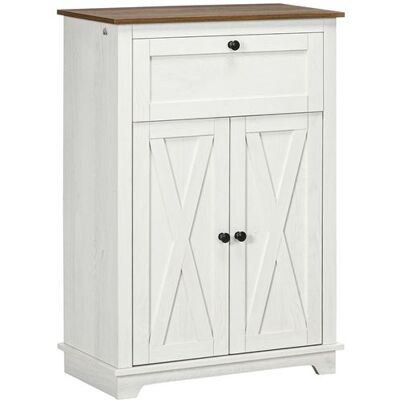 Non communiqué Buffet 2 portes étagère tiroir coulissant style rural chic façades portes à croisillons poignées métal noir blanc aspect bois Blanc - Publicité Non communiqué Buffet 2 portes étagère tiroir coulissant style rural chic façades portes à croisillons poignées métal noir blanc aspect bois Blanc - Publicité