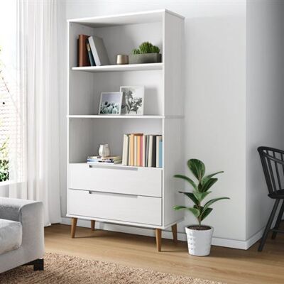 Non communiqué Bibliothèque MOLDE Blanc 85x35x170,5 cm Bois massif de pin Blanc - Publicité Non communiqué Bibliothèque MOLDE Blanc 85x35x170,5 cm Bois massif de pin Blanc - Publicité