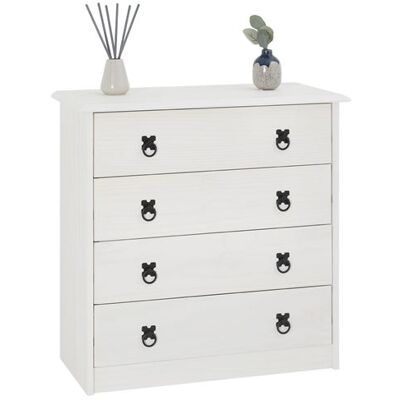 Idimex Commode en pin RESIDENCIA, 4 tiroirs en pin massif lasuré blanc Blanc - Publicité Idimex Commode en pin RESIDENCIA, 4 tiroirs en pin massif lasuré blanc Blanc - Publicité