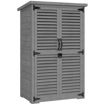 Non communiqué Armoire de jardin 2 portes persiennes 2 étagères toit bitumé bois gris - Publicité Non communiqué Armoire de jardin 2 portes persiennes 2 étagères toit bitumé bois gris - Publicité