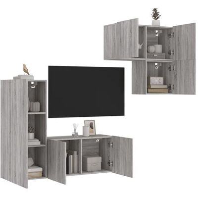 vidaXL Ensemble de 4 pièces Gris Sonoma - Meuble TV Murale - Publicité vidaXL Ensemble de 4 pièces Gris Sonoma - Meuble TV Murale - Publicité