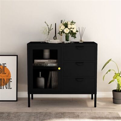 Non communiqué vidaXL Buffet Noir 75x35x70 cm Acier et verre trempé336073 Noir - Publicité Non communiqué vidaXL Buffet Noir 75x35x70 cm Acier et verre trempé336073 Noir - Publicité