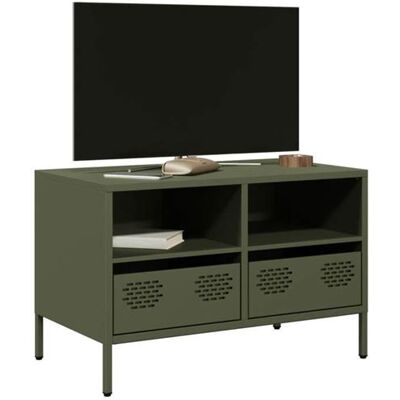 vidaXL Meuble TV Vert Olive 68x39x43.5 cm - Style Industriel Acier - Publicité vidaXL Meuble TV Vert Olive 68x39x43.5 cm - Style Industriel Acier - Publicité