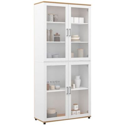 Idmarket Vito Vitrine à 4 portes blanc et bois - Publicité Idmarket Vito Vitrine à 4 portes blanc et bois - Publicité