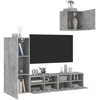Non communiqué vidaXL Unités Murales TV 4 pcs, Armoires de Télévision Suspendues avec Rangement, Meubles Télé de Salon, Moderne, Gris Béton Bois d'Ingénierie Gris - Publicité Non communiqué vidaXL Unités Murales TV 4 pcs, Armoires de Télévision Suspendues avec Rangement, Meubles Télé de Salon, Moderne, Gris Béton Bois d'Ingénierie Gris - Publicité
