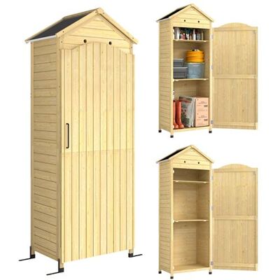 Non communiqué Armoire de jardin bois sur pieds H.213cm 2 étagères toit double pente métal - Publicité Non communiqué Armoire de jardin bois sur pieds H.213cm 2 étagères toit double pente métal - Publicité