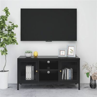 vidaXL Meuble TV en Acier et Verre Noir - Support TV - Publicité vidaXL Meuble TV en Acier et Verre Noir - Support TV - Publicité