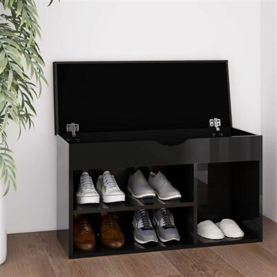 Banc à Chaussures avec Coussin vidaXL - Noir Brillant Rangement - 80x30x47cm - Publicité Banc à Chaussures avec Coussin vidaXL - Noir Brillant Rangement - 80x30x47cm - Publicité