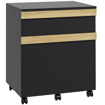 Non communiqué Caisson de bureau rangement bureau sur roulettes tiroir coulissant et tiroir dossiers suspendus noir aspect chêne clair Noir - Publicité Non communiqué Caisson de bureau rangement bureau sur roulettes tiroir coulissant et tiroir dossiers suspendus noir aspect chêne clair Noir - Publicité