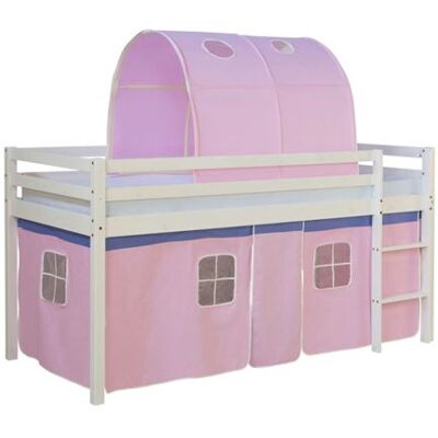 Homestyle4u Lit Superposé 90x200 Mezzanine Lattes Tunnel Rose - 90x200 - Rose - Pin massif - Bunk bed - Publicité Homestyle4u Lit Superposé 90x200 Mezzanine Lattes Tunnel Rose - 90x200 - Rose - Pin massif - Bunk bed - Publicité