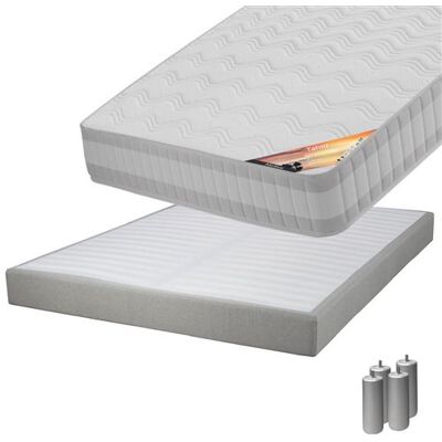 Pack Matelas 140x190 + Sommier Tapissier Démontable 2x20 Lattes Lin + Pieds Argent 15cm - TAHITI - ALTOBUY - Publicité Pack Matelas 140x190 + Sommier Tapissier Démontable 2x20 Lattes Lin + Pieds Argent 15cm - TAHITI - ALTOBUY - Publicité