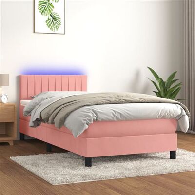vidaXL Lit en Velours Rose avec Matelas & LED - 90x190 cm - Publicité vidaXL Lit en Velours Rose avec Matelas & LED - 90x190 cm - Publicité