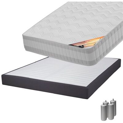 Pack Matelas 160x200 + Sommier Tapissier Démontable 2x20 Lattes Anthracites + Pieds Argent 15cm - TAHITI - ALTOBUY - Publicité Pack Matelas 160x200 + Sommier Tapissier Démontable 2x20 Lattes Anthracites + Pieds Argent 15cm - TAHITI - ALTOBUY - Publicité