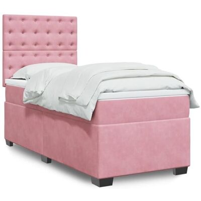 Lit en Velours Rose avec Matelas - Lit avec Lattes - Publicité Lit en Velours Rose avec Matelas - Lit avec Lattes - Publicité