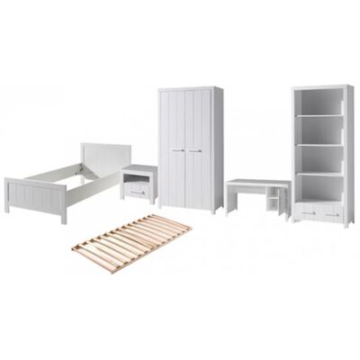 Ensemble de Meubles de Chambre Blanc Vipack Erik - Lit, Chevet, Armoire, Bureau, Bibliothèque - Publicité Ensemble de Meubles de Chambre Blanc Vipack Erik - Lit, Chevet, Armoire, Bureau, Bibliothèque - Publicité