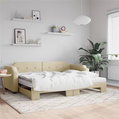 Non communiqué vidaXL Slaapbank met onderschuifbed en matrassen 90x200 cm stof crÃme3197656 Blanc - Publicité Non communiqué vidaXL Slaapbank met onderschuifbed en matrassen 90x200 cm stof crÃme3197656 Blanc - Publicité