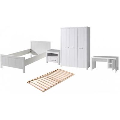 Ensemble Chambre Vipack Erik Blanc - Lit, Chevet, Armoire & Bureau - Publicité Ensemble Chambre Vipack Erik Blanc - Lit, Chevet, Armoire & Bureau - Publicité