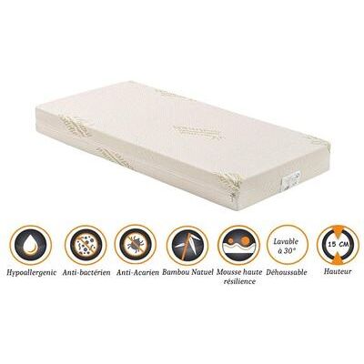 Non communiqué Matelas pour bébé 60x120 cm hauteur 15 cm déhoussable housse lavable à 30° - tissu avec bambou naturel - hyppoallergénique - anti-acariens - mousse d - Publicité Non communiqué Matelas pour bébé 60x120 cm hauteur 15 cm déhoussable housse lavable à 30° - tissu avec bambou naturel - hyppoallergénique - anti-acariens - mousse d - Publicité
