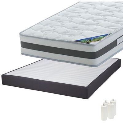 Pack Matelas 140x190 + Sommier Tapissier Démontable 2x20 Lattes Anthracites + Pieds Blancs 15cm - SEYCHELLES - ALTOBUY - Publicité Pack Matelas 140x190 + Sommier Tapissier Démontable 2x20 Lattes Anthracites + Pieds Blancs 15cm - SEYCHELLES - ALTOBUY - Publicité