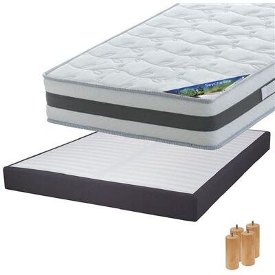 Pack Matelas 140x190 + Sommier Tapissier Démontable 2x20 Lattes Anthracites + Pieds Bois 15cm - SEYCHELLES - ALTOBUY - Publicité Pack Matelas 140x190 + Sommier Tapissier Démontable 2x20 Lattes Anthracites + Pieds Bois 15cm - SEYCHELLES - ALTOBUY - Publicité