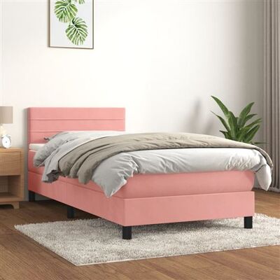 Lits à ressorts en velours rose vidaXL - Lit avec matelas - Publicité Lits à ressorts en velours rose vidaXL - Lit avec matelas - Publicité